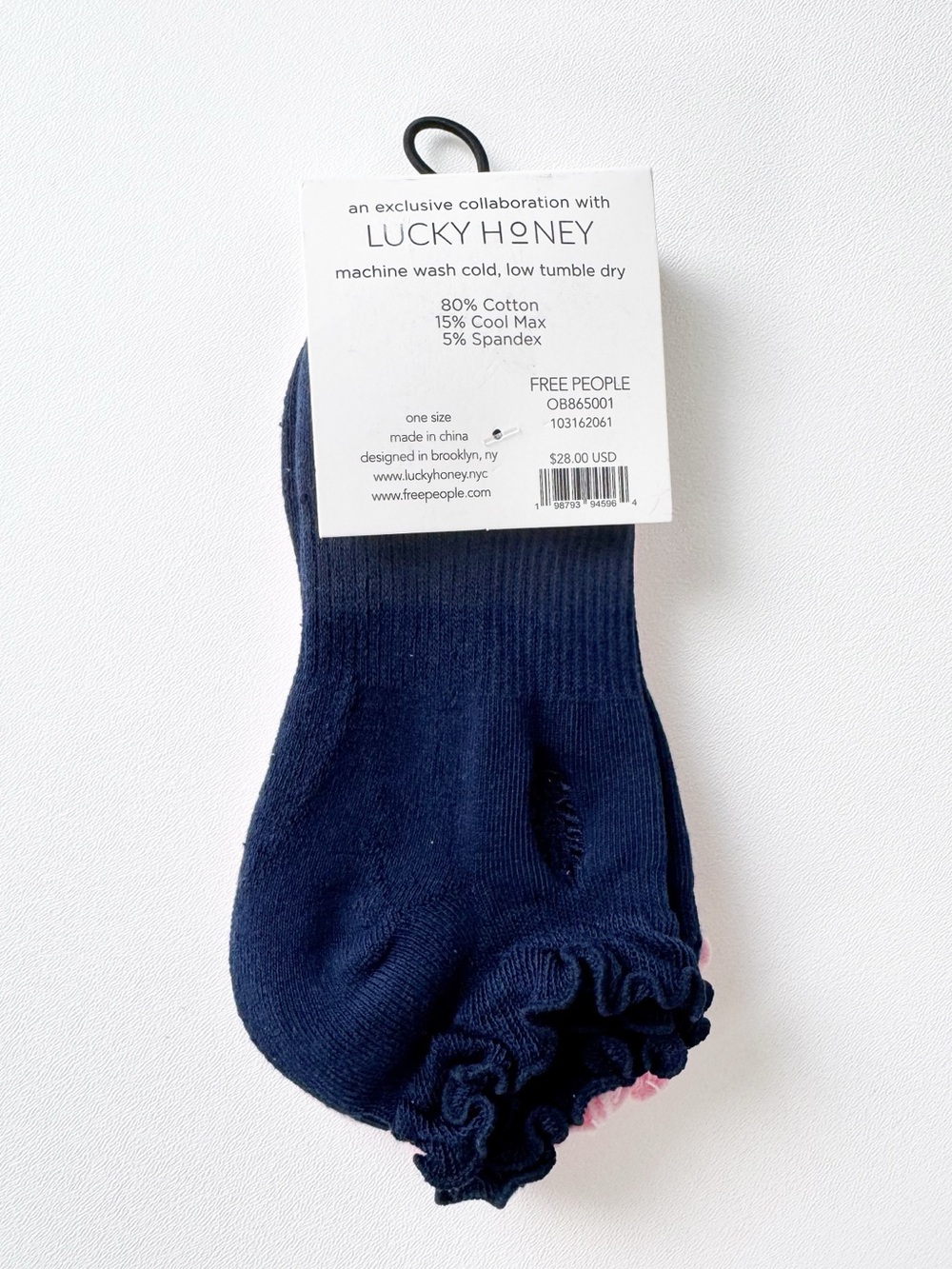 Free People Movement Classic Ruffle Sneaker Socks in Navy/Pink - Pack of 2| NWT - Picture 4 of 6